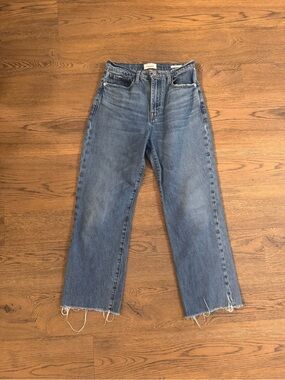 Frame Le Jane Crop Jeans - High-Rise Straight Leg Raw Hem - Blue